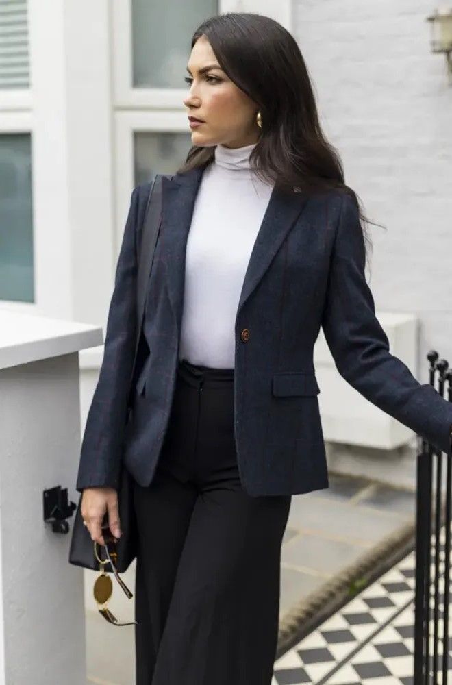 Infinity Leather Women's Tweed Tailored Fit Formal Blazer