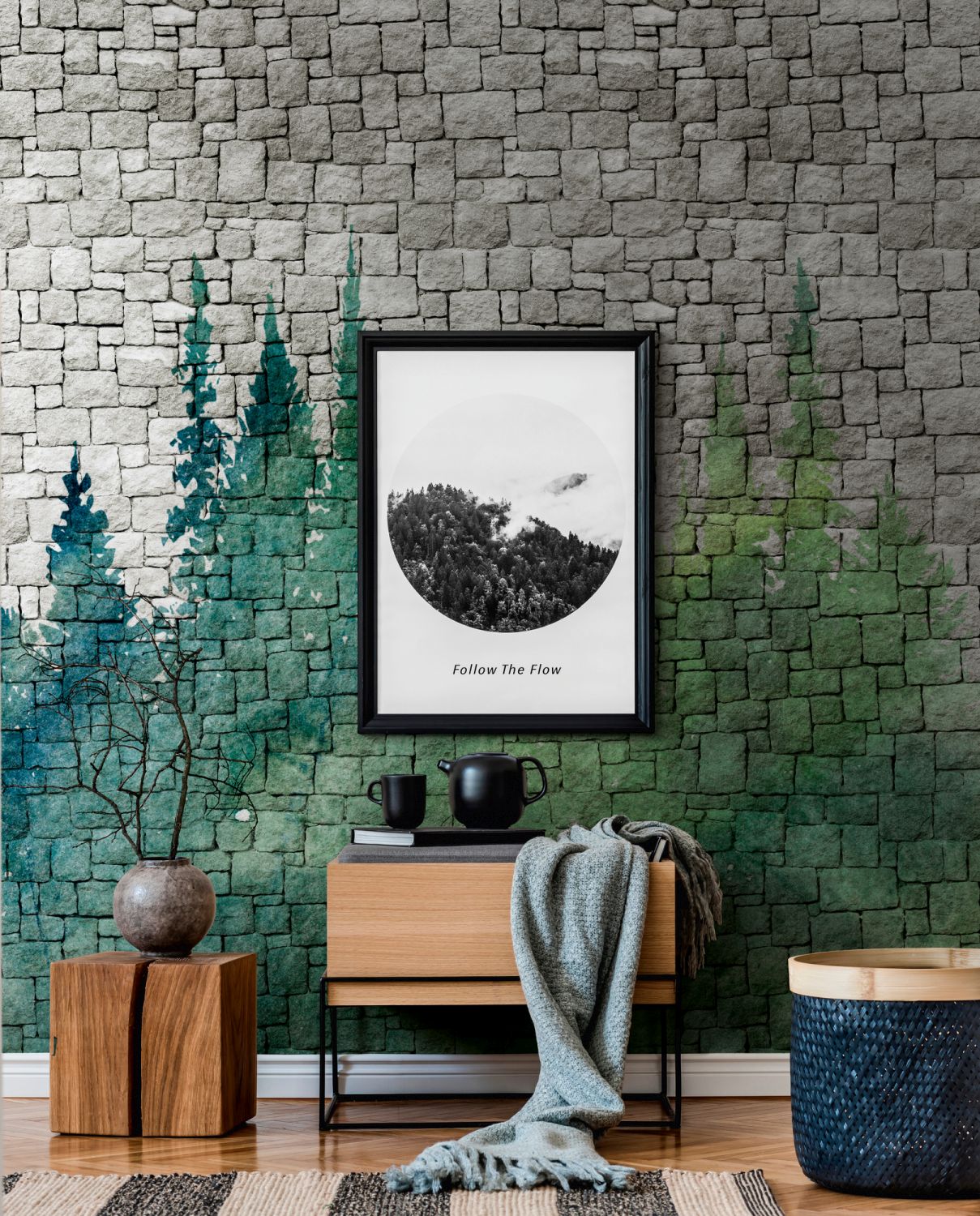One Wall one Role fotobehang steen groen en grijs - 371 x 280 cm - AS-382451