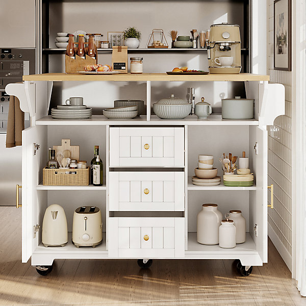 Îlot de Cuisine - desserte Multifonction avec Rangement et Table Extensible - MDF, Blanc, 120x40-80x95 cm