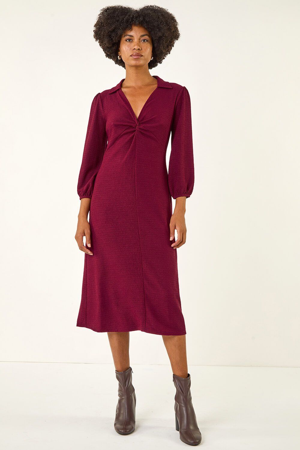 Roman Textured Collared Twist Front Dress