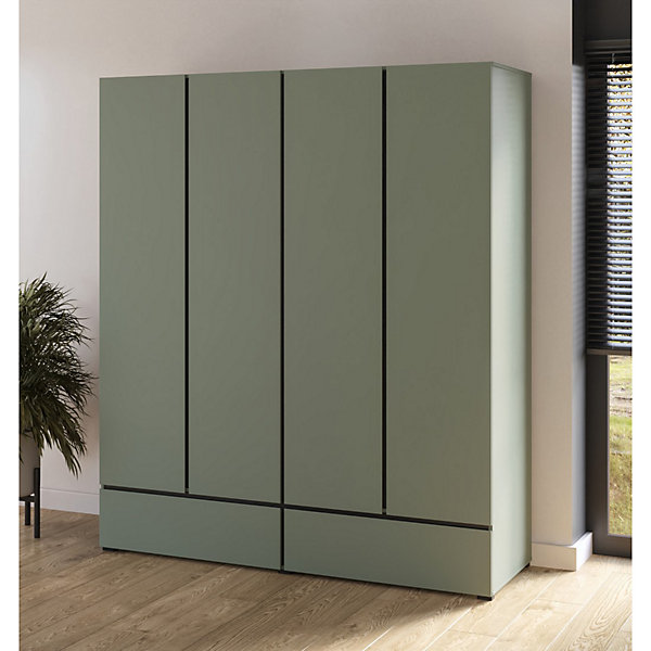 Armoire HAVANA 180 cm4 portes et 2 tiroirsColoris vert sauge et noirDesign moderne et grande capacité