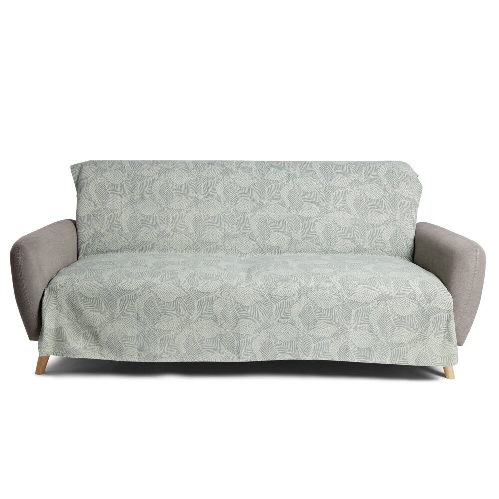 Jeté de canapé 170x250cm 100% coton motif feuille de palmier vert
