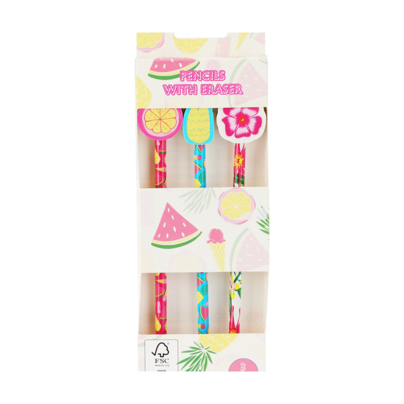 Potlood met gum - set van 3 - diverse varianten