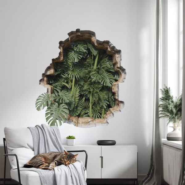 Naklejka wyrwa w ścianie tropikalna natura dziura 3D 73x80