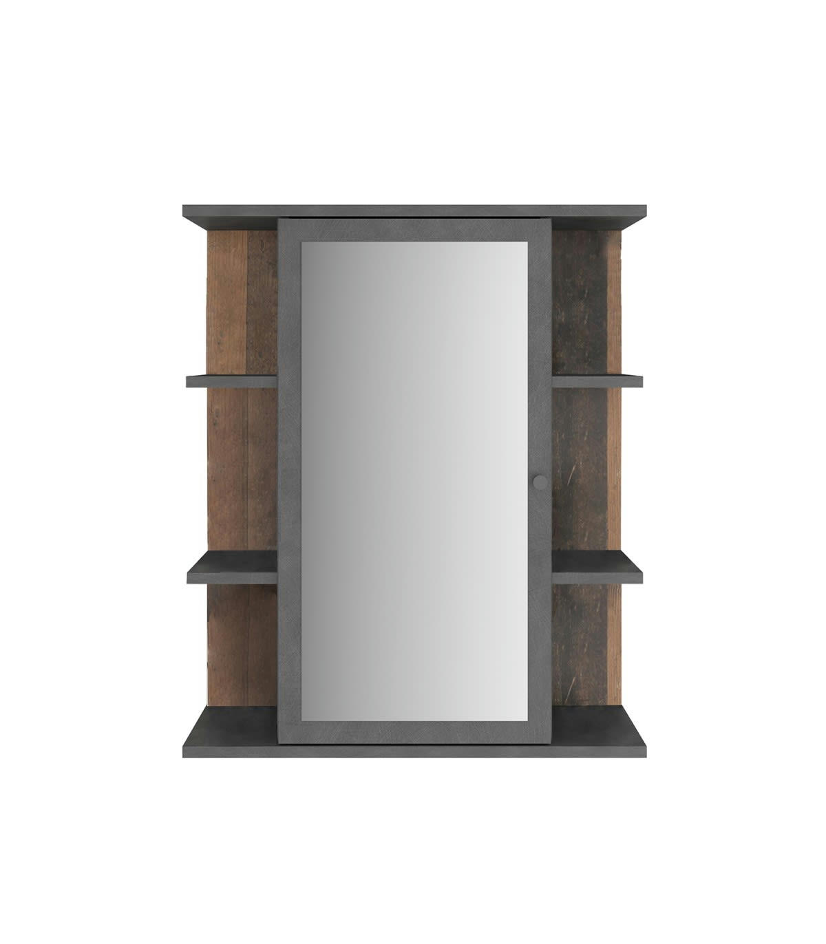 MADOC - Meuble Haut Salle de Bain Effet Chêne avec 1 Porte Miroir et 6 Niches