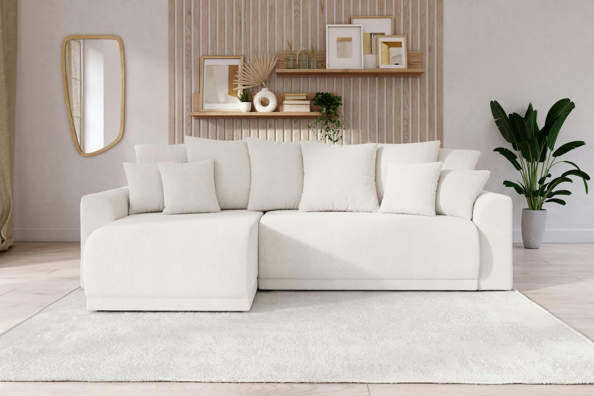 NOVA - Canapé d'angle convertible en tissu 4 places blanc