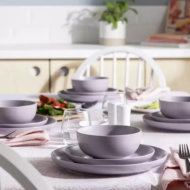 Habitat Matte Glaze 12 Piece Stoneware Dinner Set - Lilac
