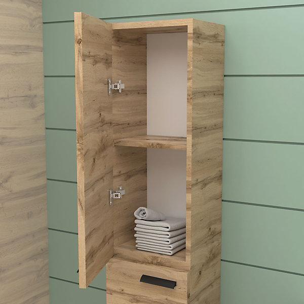 Meuble Colonne de salle de bains en mélaminé décor bois 30x25x150cm - BOX-IN