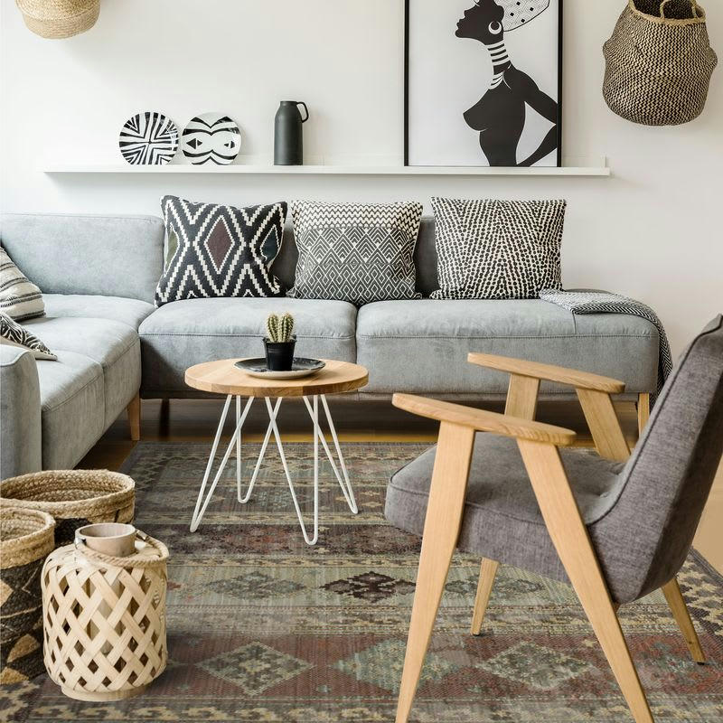 MARRAKECH - Tapis motifs lignes orientaux marron 133x190