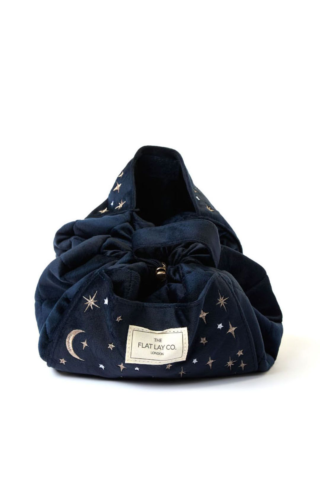 The Flat Lay Co Drawstring Makeup Bag - Celestial Blue Embroidered Velvet