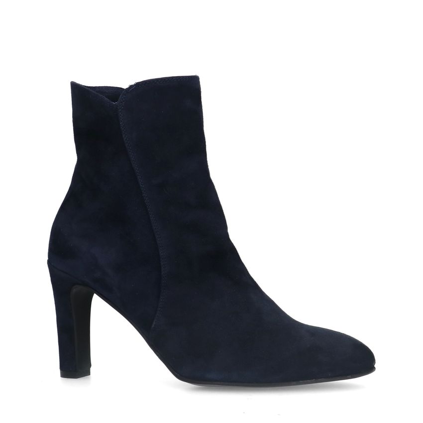 Manfield Blauwe suède enkellaarsjes met hak