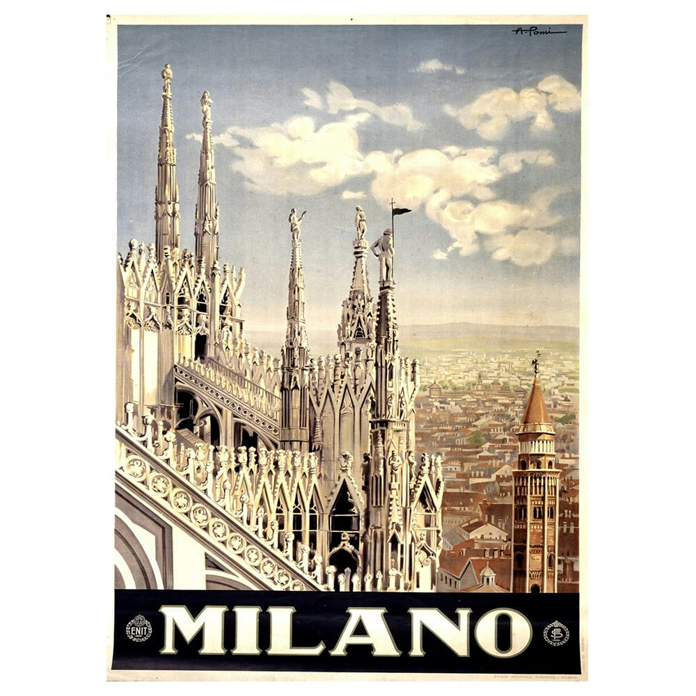 - Tableau affiche touristique vintage Milano 50x70cm