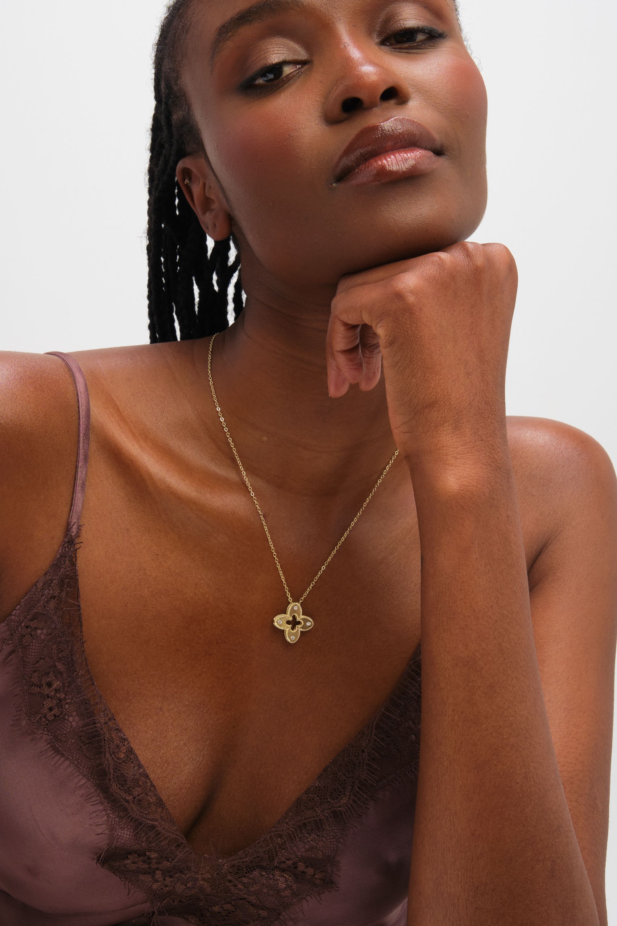 Jon Richard Gold Plated Textured Crystal Clover Pendant