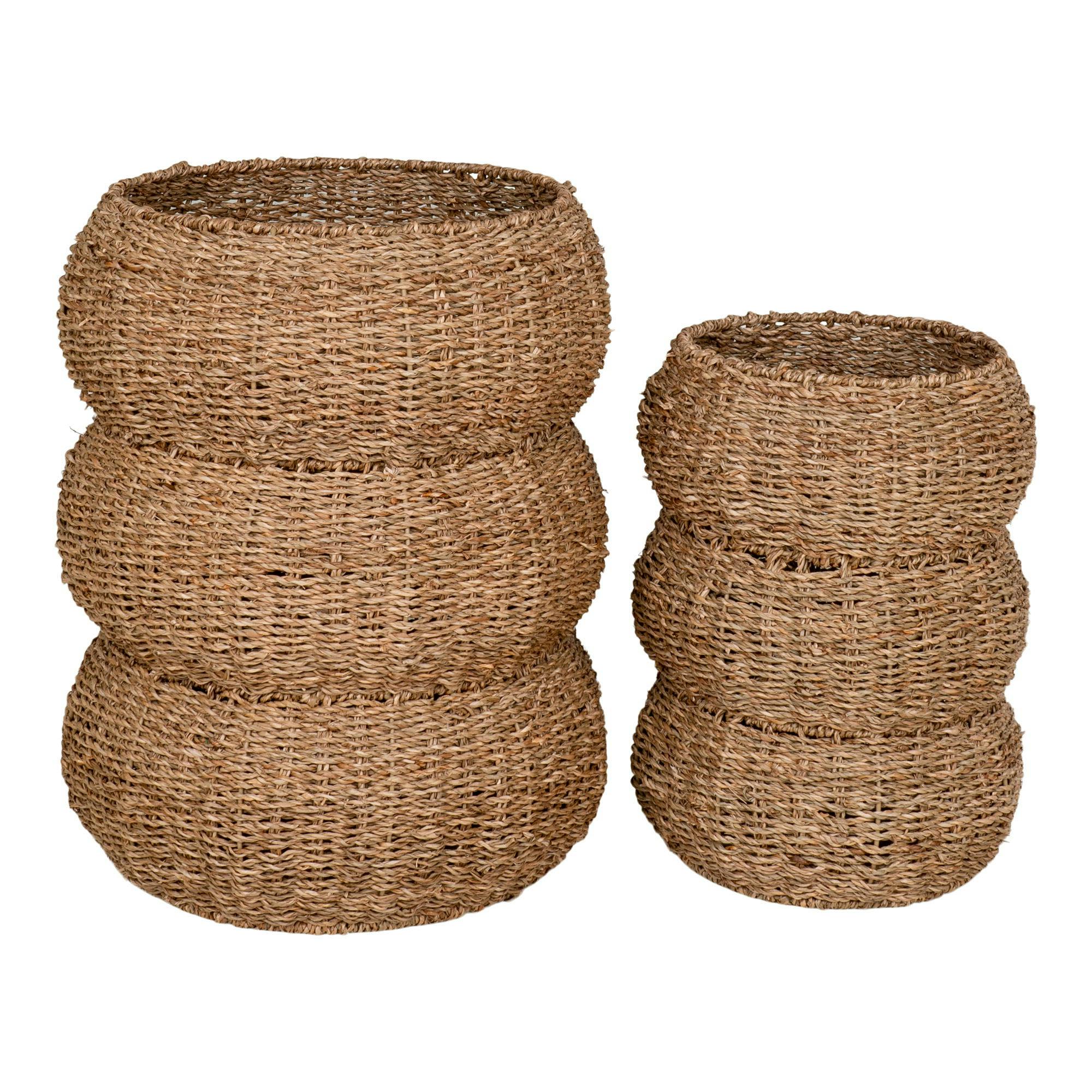 Cache-pot en jonc de mer pour grandes plantes, forme ronde (lot de 2)