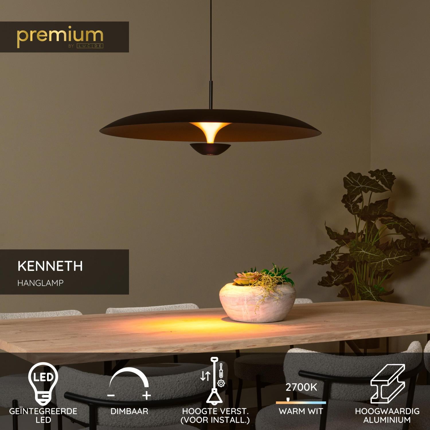 Lucide Premium KENNETH Hanglamp - Zwart