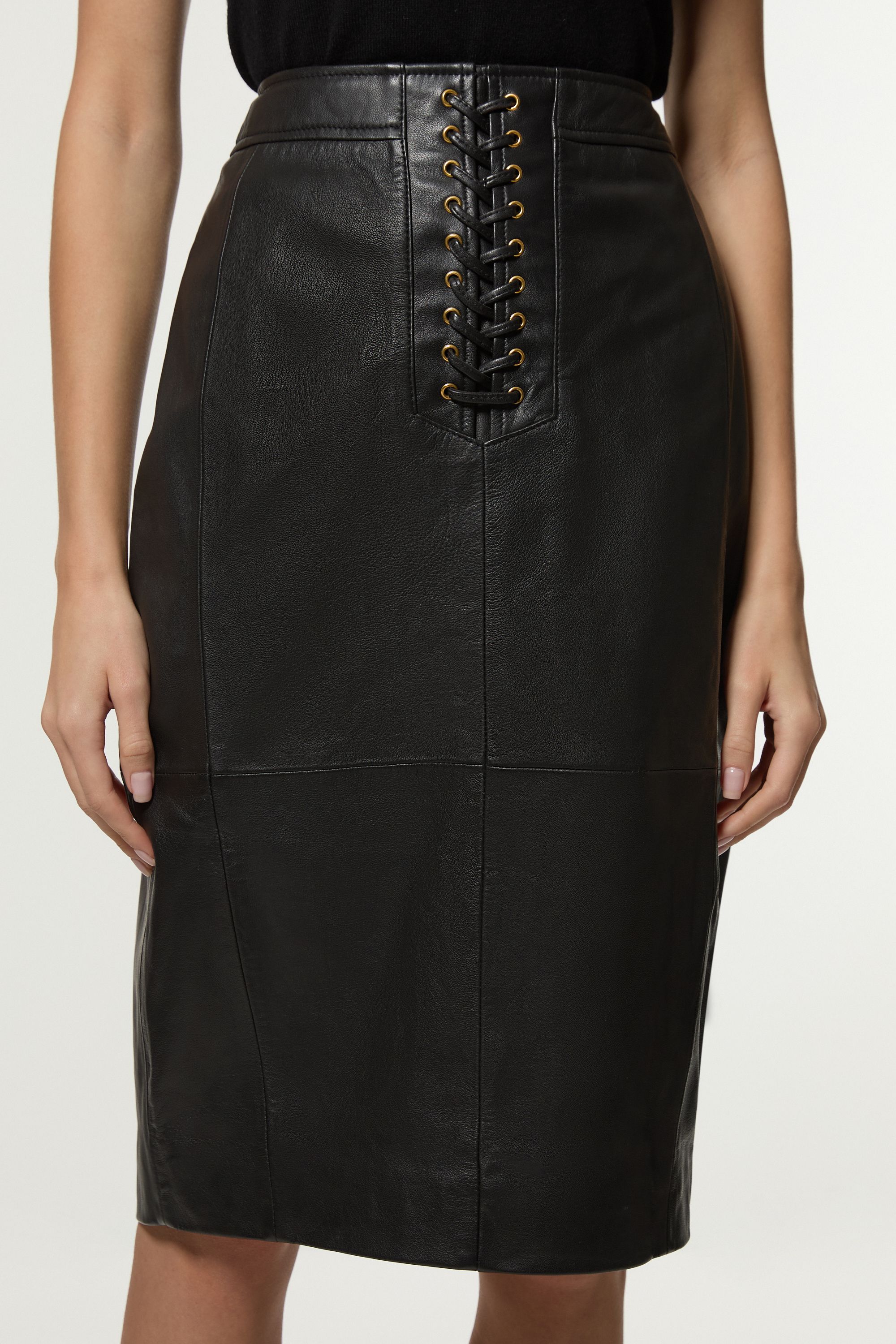 KarenMillen Leather Lace Up Pencil Skirt
