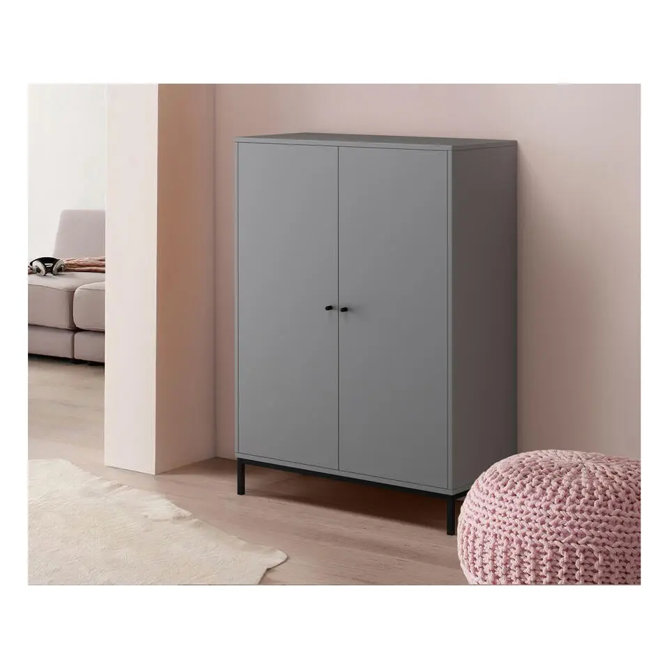 Celine - Hoge kast met 2 grijze spaanplaatdeuren