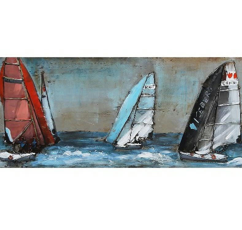 MÉTAL BRASS - Tableau relief en métal voiliers de course 180x40