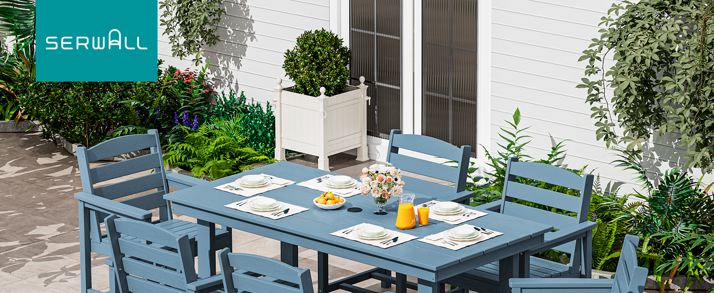 7 piece dining set blue