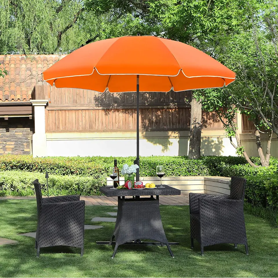 Parasol 180 cm diameter, rond / achthoekige strandparasol kantelbaar- oranje