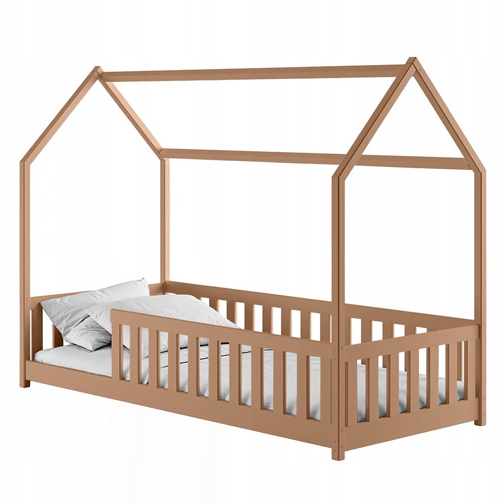Cynamonowe łóżko dziecięce w kształcie domku NOAH 80x180 ze stelażem flex