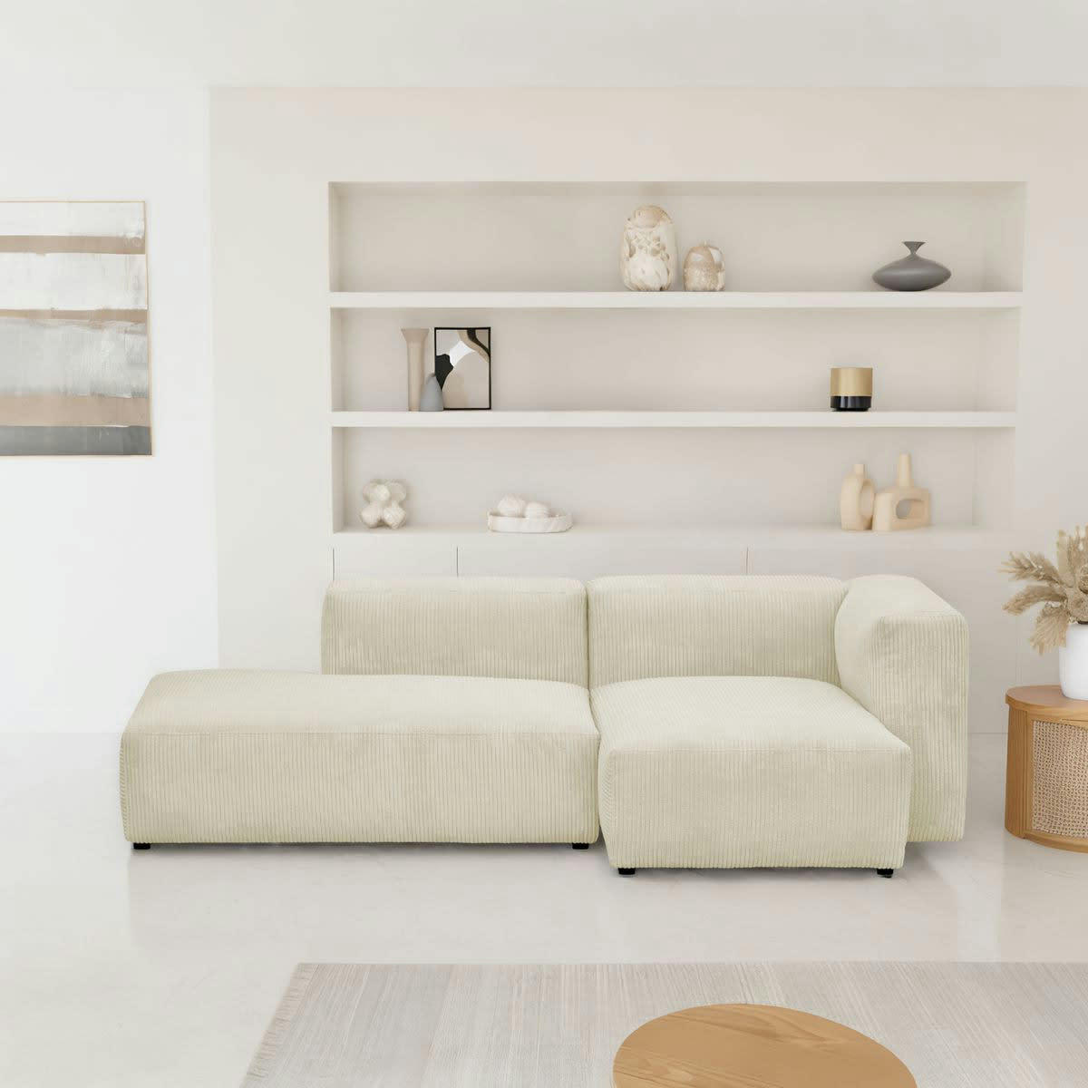 MODULO - Canapé modulable angle droit 3/4 places en velours côtelé beige