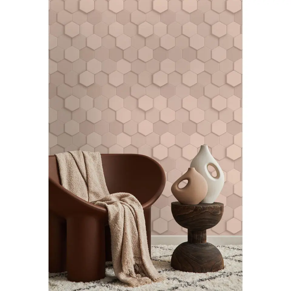 Origin Wallcoverings behang 3d hexagon motief licht roze - 53 cm x 10.05 m