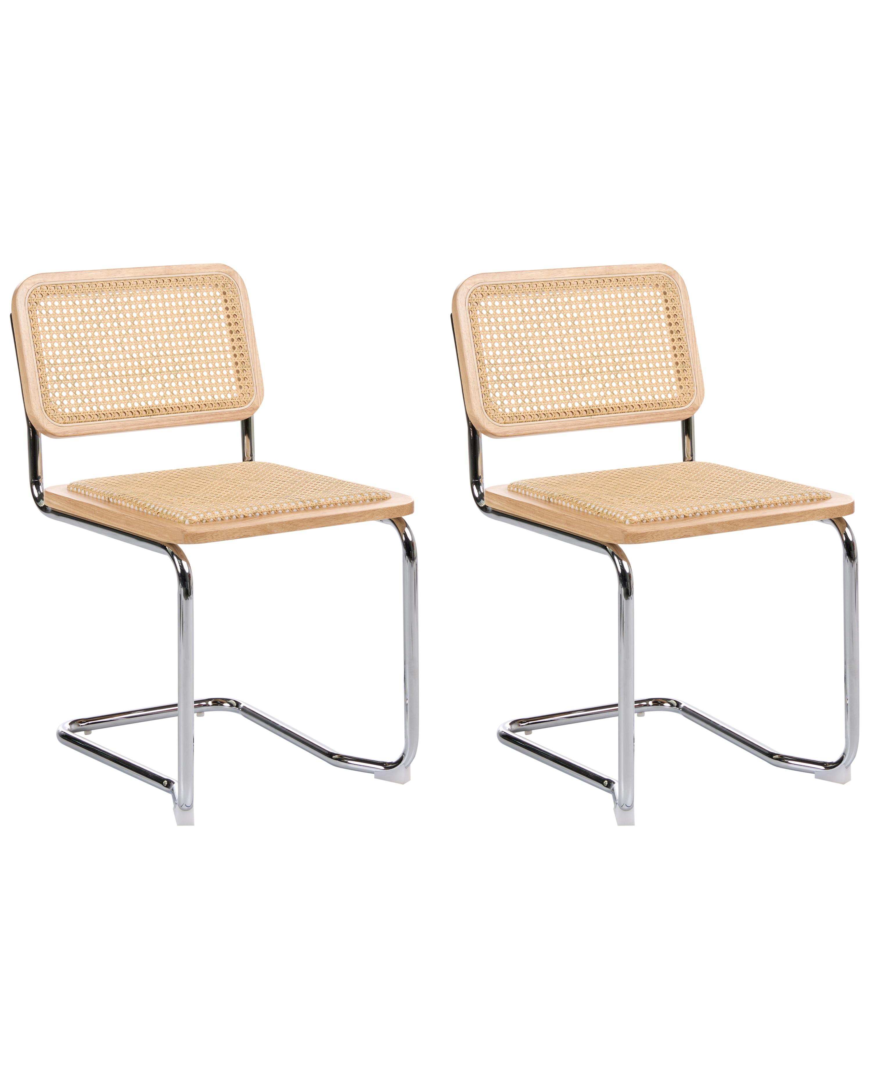 Set of 2 Dining Chairs CORDOVA Rattan Light Brown