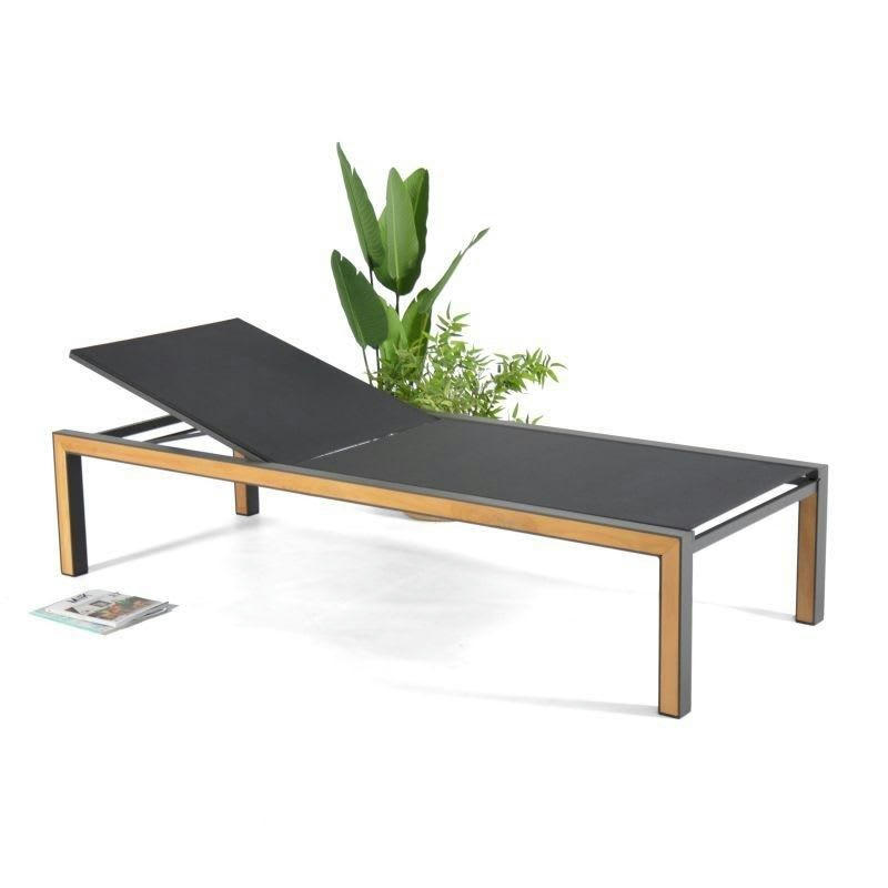 PAROS - Chaise longue haute en aluminium et teck