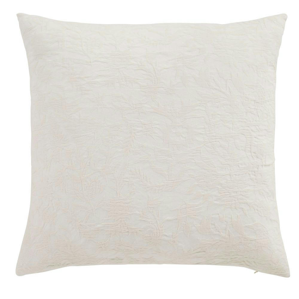 BELDA - Coussin en coton motif feuillage en relief écru 60x60