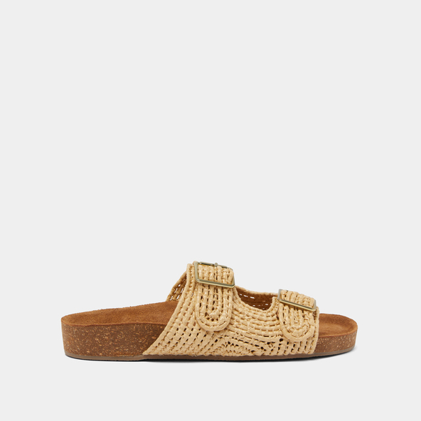 Mules à bouclesen raphia beige | KALMIE