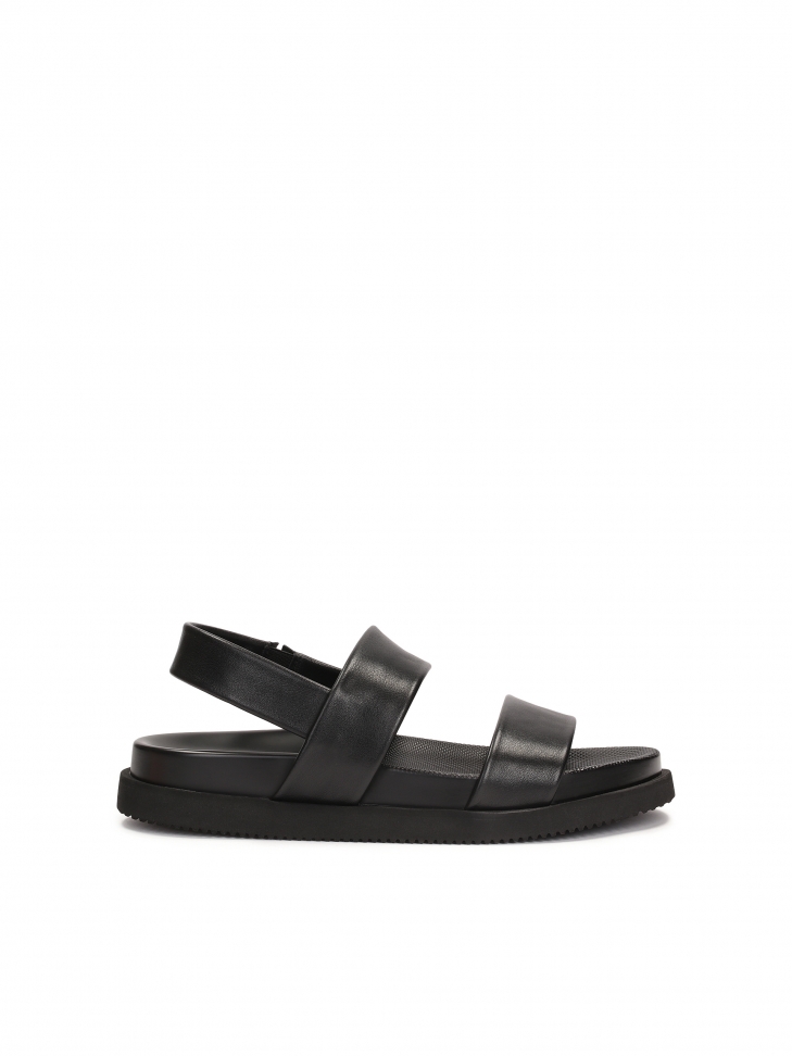 Black leather sandals with an elastic strap