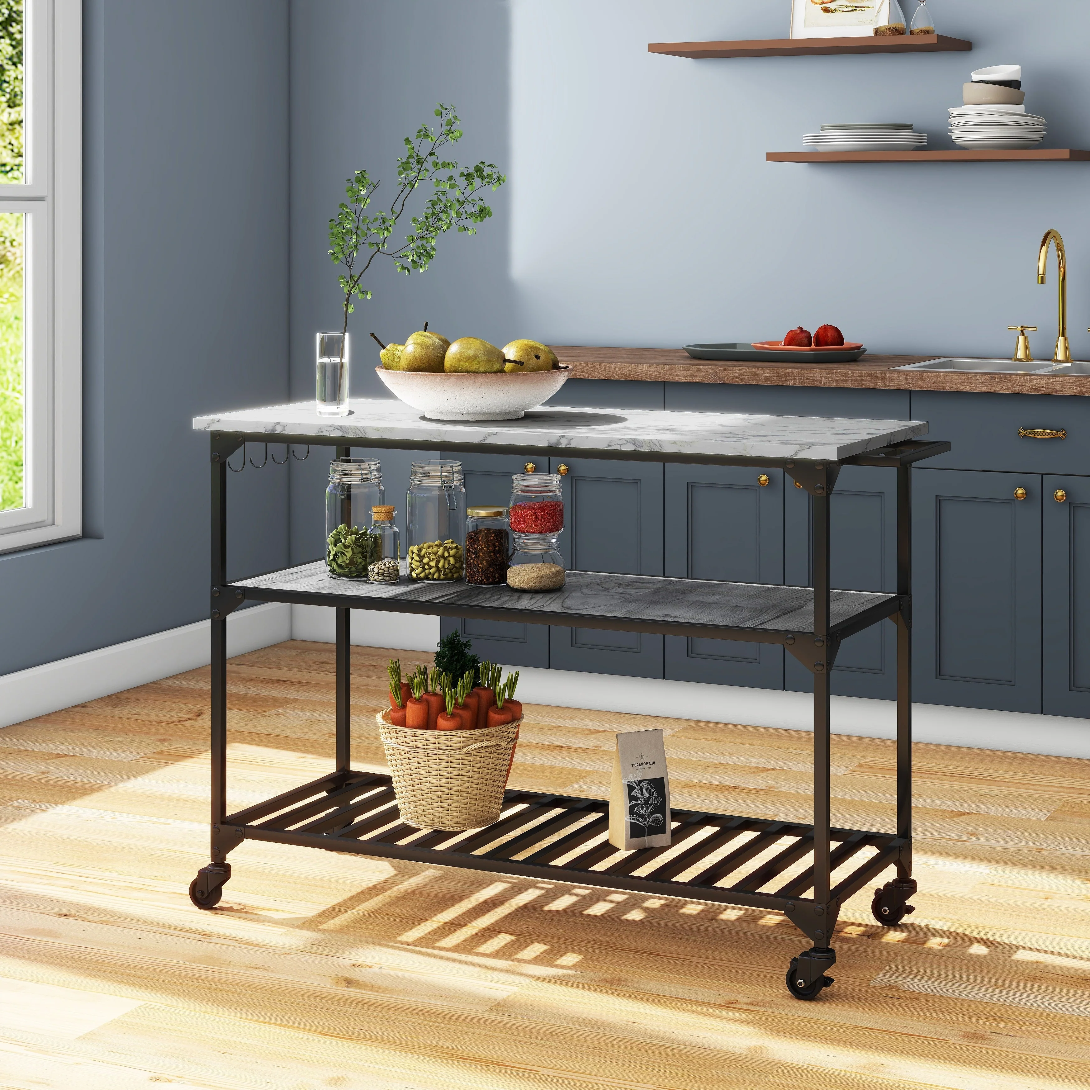 Contemporary Kitchen Island Bar Cart with Wheels