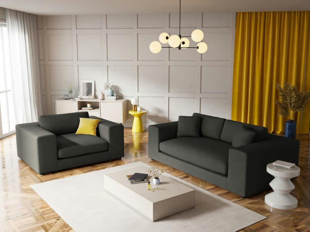 TENDANCE - Canapé 3 places en tissu structuré gris foncé