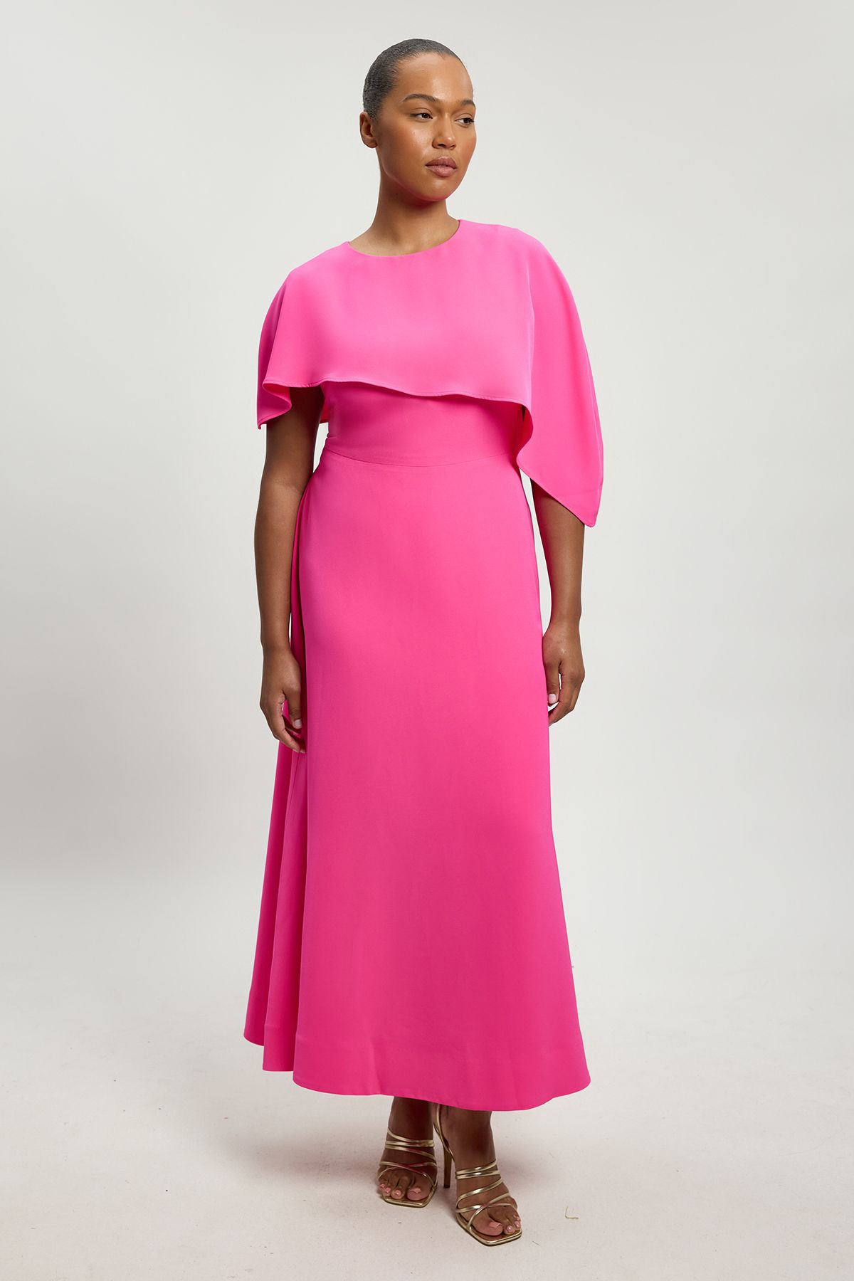 KarenMillen Plus Size Soft Tailored Cape Detail Tailored Midi Dress
