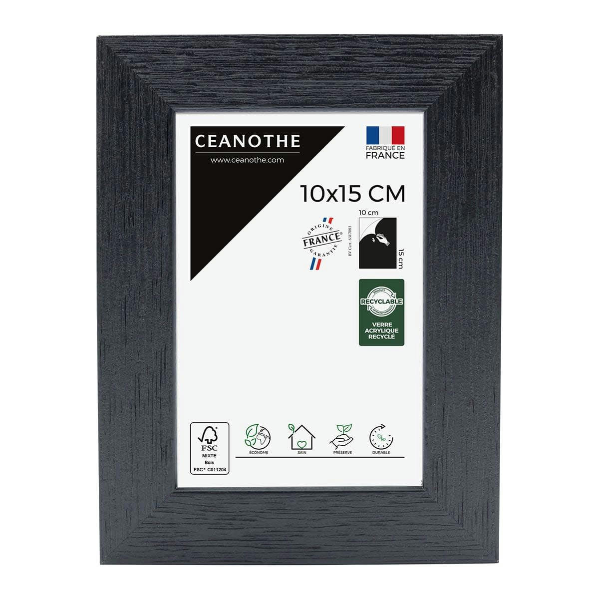 KARMA - Cadre photo noir 10x15 cm bois reconstitué fsc