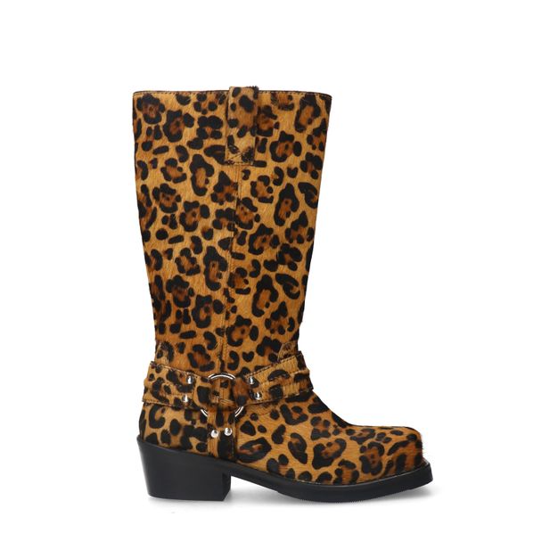 Leopard leren biker boots
