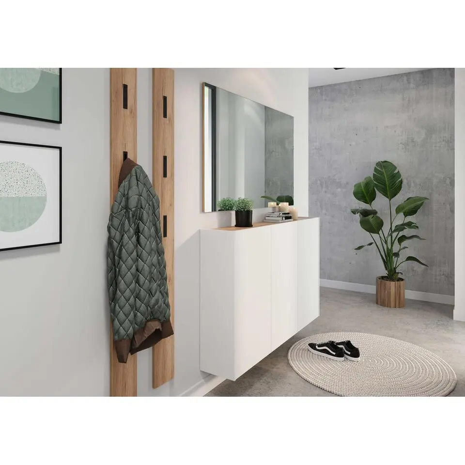 Halkast Lydia - 138x25x87cm - 3 deuren - wit/eikdecor