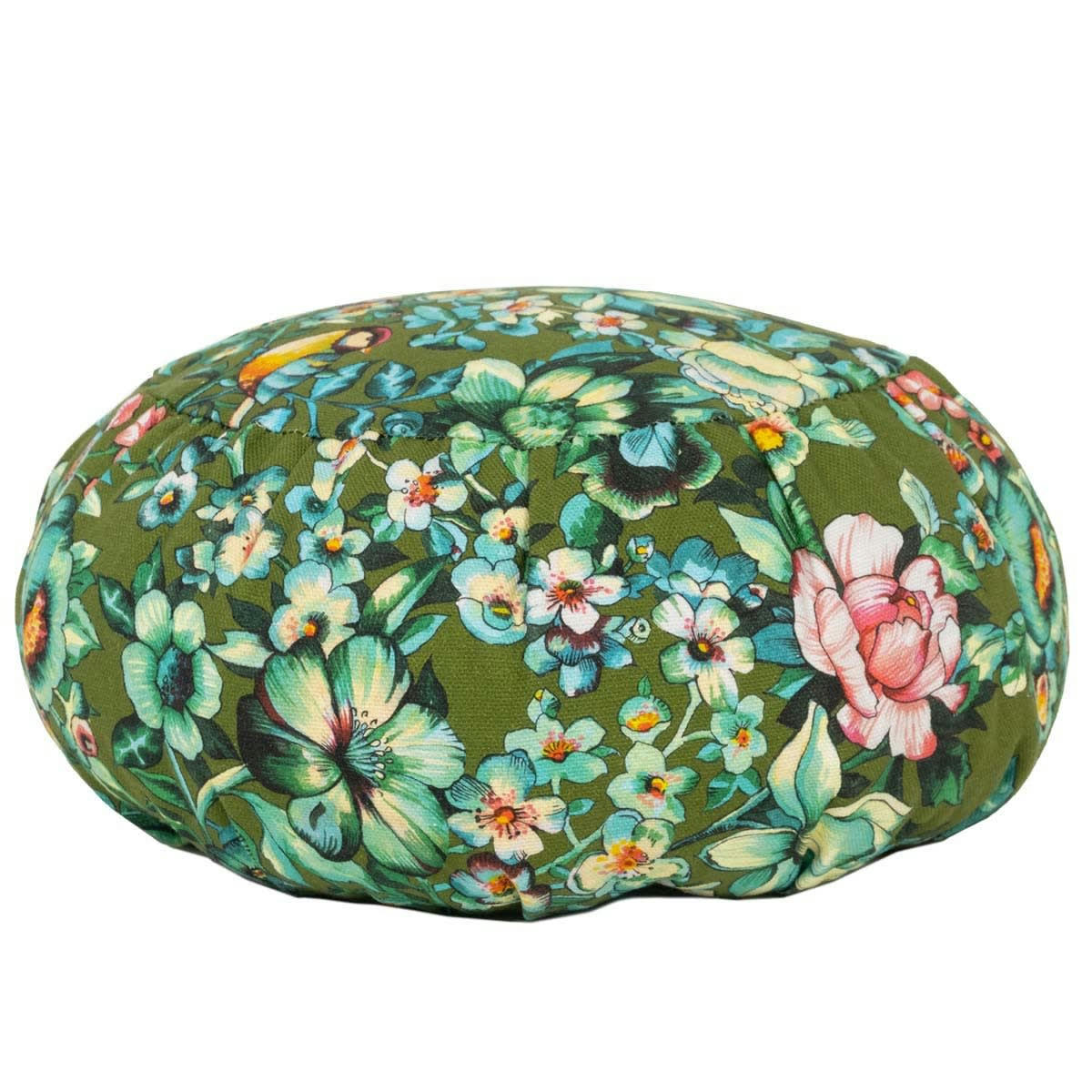 NILA - Coussin de méditation en coton imprimé fleuri kaki