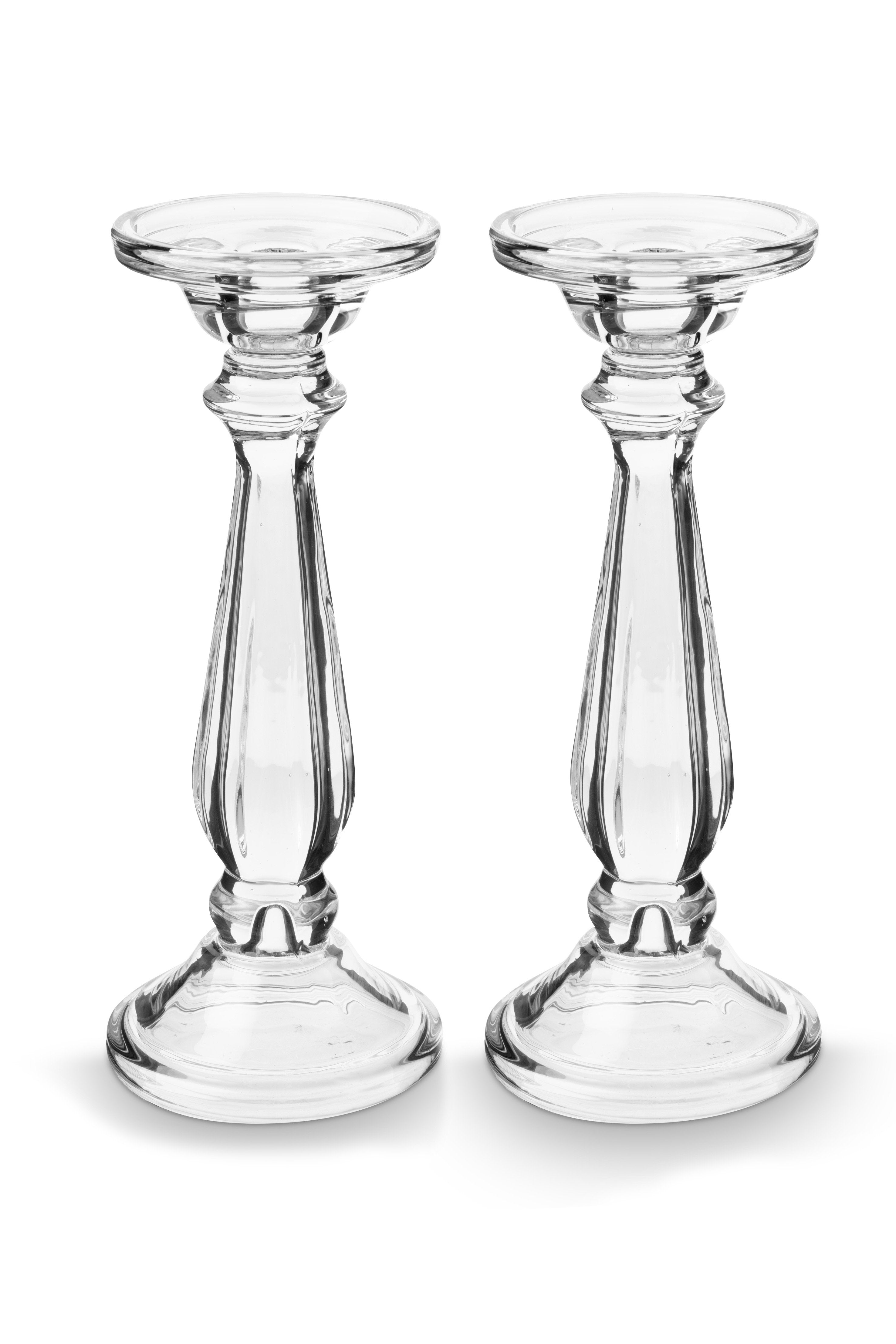 vtwonen Kandelaar - Set van 2 - van Glas - Transparant - 9.9x25cm