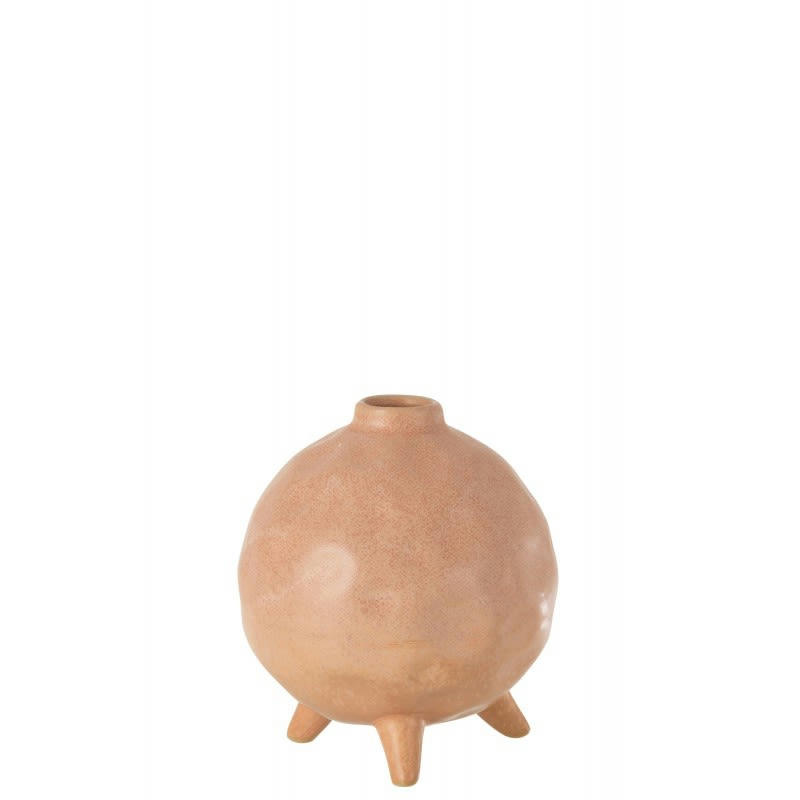 - Vase rond sur pied en céramique saumon 15x15x17 cm