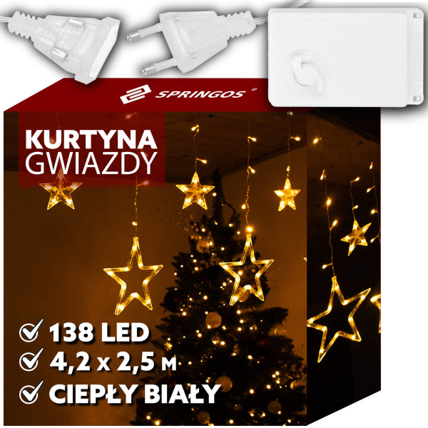 Kurtyna świetlna 138 Led lampki wewnętrzne ciepły biały