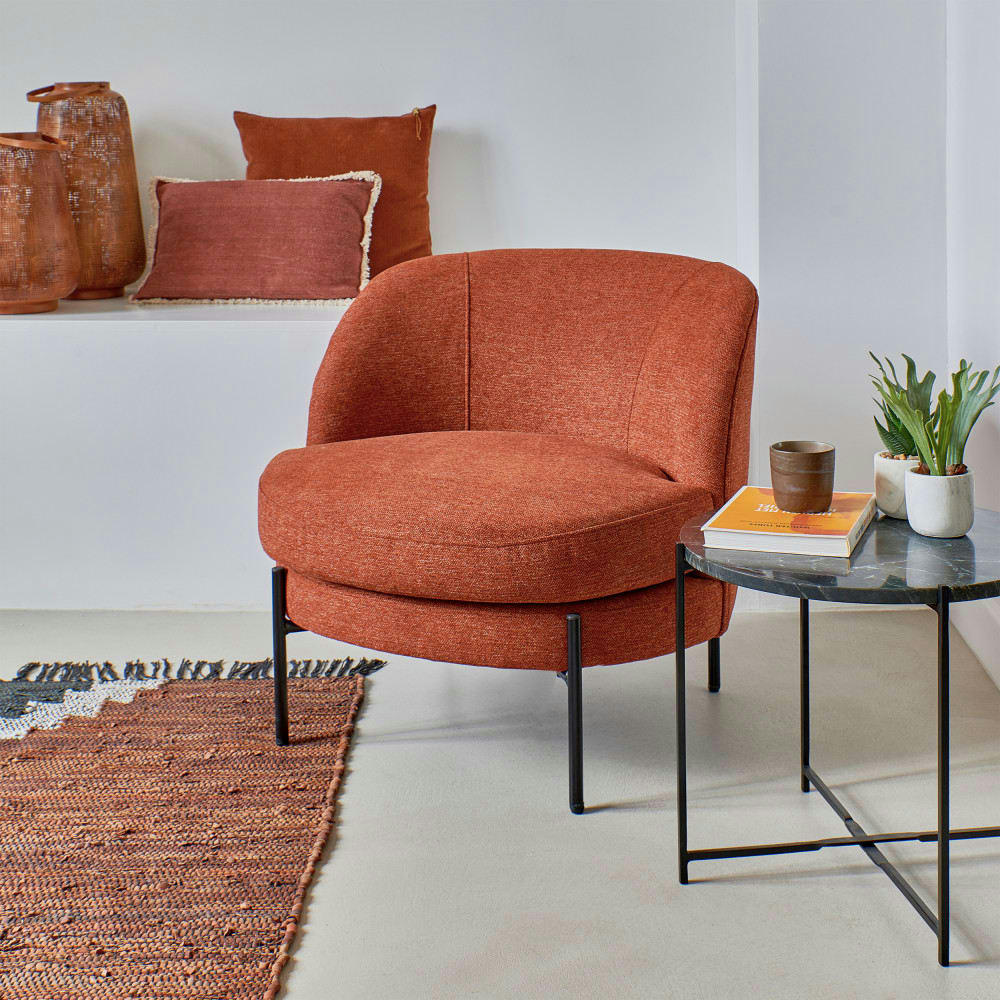 MILES - Fauteuil en tissu et métal rouge brique