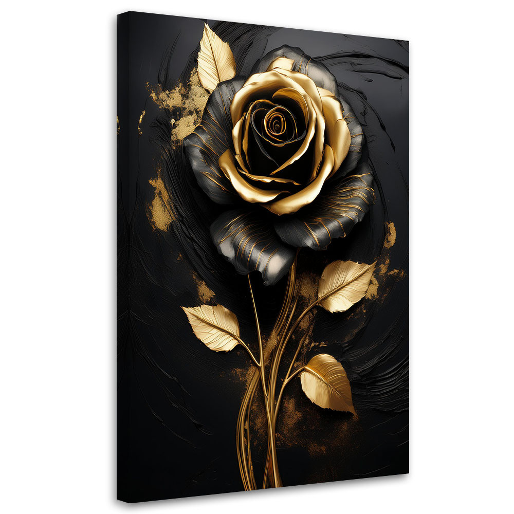 Feeby Obraz na płótnie, Róża Kwiat Złoto Czarny Glamour 40x60