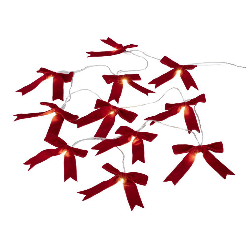 Guirlande de No&euml;l 30 LED blanc chaud noeud rouge L508 cm