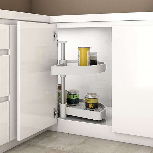 Emuca jeu de plateaux rotatifs Shelvo 1/2 lune, pour module de 900mm, plastique et aluminium, Blanc