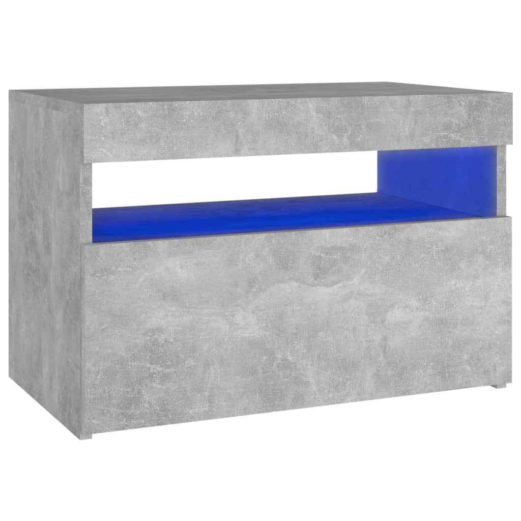 Szafka Nocna Stolik Komoda Szara z LED Do Sypialni 60x35x40 cm