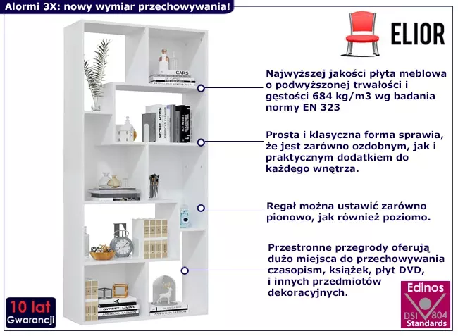 Skandynawski biały regał z półkami - Xyvon