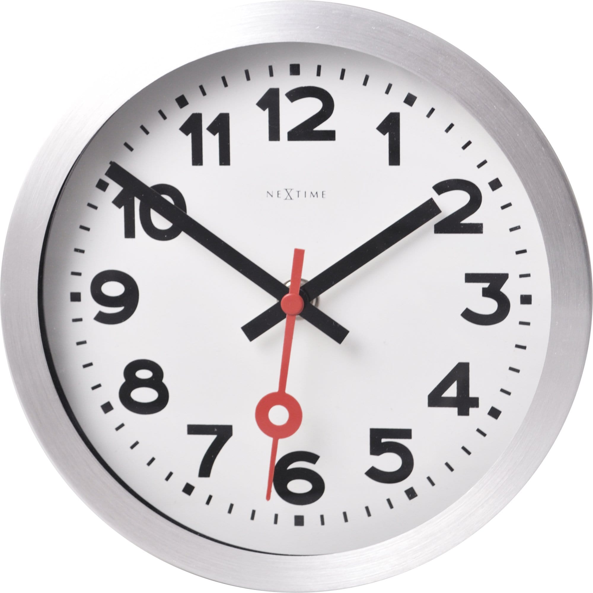 NeXtime - NeXtime - Wandklok - 35 cm - Geborsteld Alu - Wit -