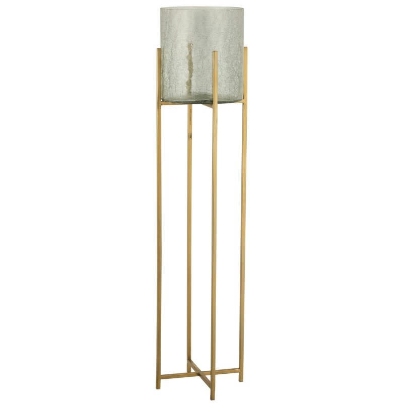 SOFIA - Photophore craquelé verre/acier inoxydable or H119cm